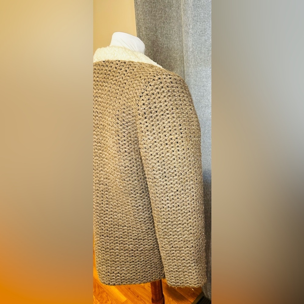 Anna Studio Wool Sherpa Knit Coat Cardigan Jacket – Brown Cream Boho Chic Medium - Picture 8 of 15